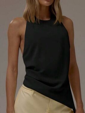 Black Halter Blouse with Tie Back